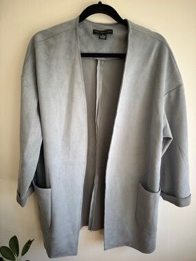 Joan Vass Light Gray Open-Front Blazer Jacket